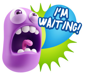 3d Rendering Angry Character Emoji saying I'm Waiting with Color