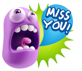 3d Rendering Angry Character Emoji saying Miss You with Colorful