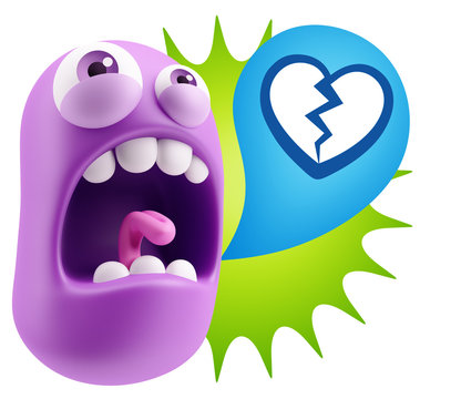 3d Rendering Angry Character Emoji saying Heart Broken Icon with