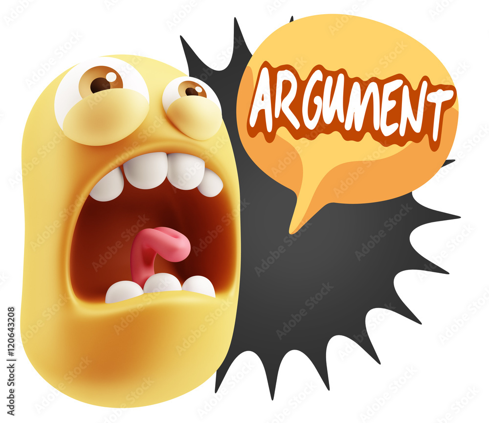 Poster 3d rendering angry character emoji saying argument with colorful