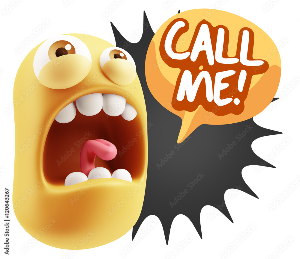 Poster 3d rendering angry character emoji saying call me with colorful