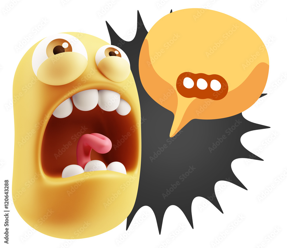 Aufkleber 3d rendering angry character emoji saying … with colorful spee
