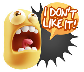 3d Rendering Angry Character Emoji saying I Don`t Like It with C