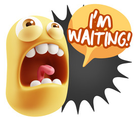 3d Rendering Angry Character Emoji saying I'm Waiting with Color