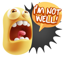 3d Rendering Angry Character Emoji saying I'm not Well with Colo