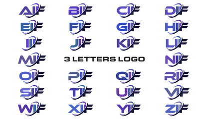 3 letters modern generic swoosh logo AIF, BIF, CIF, DIF, EIF, FIF, GIF, HIF, IIF, JIF, KIF, LIF, MIF, NIF, OIF, PIF, QIF, RIF, SIF, TIF, UIF, VIF, WIF, XIF, YIF, ZIF - obrazy, fototapety, plakaty