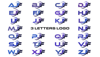 3 letters modern generic swoosh logo AJF, BJF, CJF, DJF, EJF, FJF, GJF, HJF, IJF, JJF, KJF, LJF, MJF, NJF, OJF, PJF, QJF, RJF, SJF, TJF, UJF, VJF, WJF, XJF, YJF, ZJF