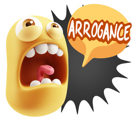 3d Rendering Angry Character Emoji saying Arrogance with Colorfu