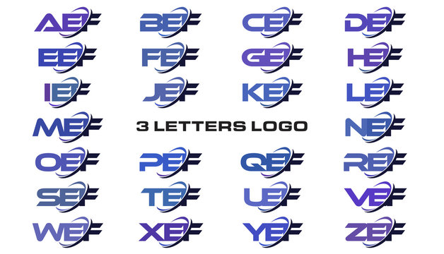 3 letters modern generic swoosh logo AEF, BEF, CEF, DEF, EEF, FEF, GEF,  HEF, IEF, JEF