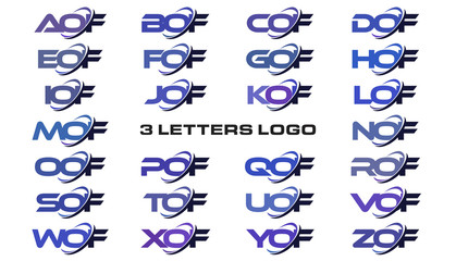 3 letters modern generic swoosh logo AOF, BOF, COF, DOF, EOF, FOF, GOF, HOF, IOF, JOF, KOF, LOF, MOF, NOF, OOF, POF, QOF, ROF, SOF, TOF, UOF, VOF, WOF, XOF, YOF, ZOF