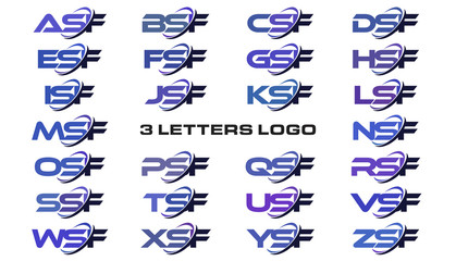 3 letters modern generic swoosh logo ASF, BSF, CSF, DSF, ESF, FSF, GSF, HSF, ISF, JSF, KSF, LSF, MSF, NSF, OSF, PSF, QSF, RSF, SSF, TSF, USF, VSF, WSF, XSF, YSF, ZSF