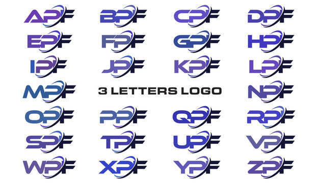 3 letters modern generic swoosh logo APF, BPF, CPF, DPF, EPF, FPF, GPF, HPF, IPF, JPF, KPF, LPF, MPF, NPF, OPF, PPF, QPF, RPF, SPF, TPF, UPF, VPF, WPF, XPF, YPF, ZPF