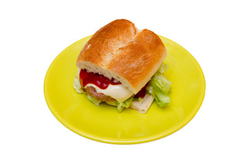 Meatball and cheese sandwich on a white background
