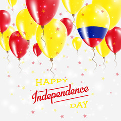 Colombia Vector Patriotic Poster. Independence Day Placard with Bright Colorful Balloons of Country National Colors. Colombia Independence Day Celebration.