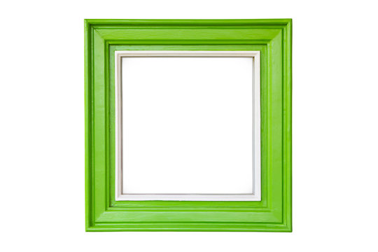 Green wood frame on white background.