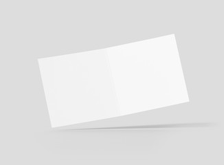 Photorealistic Square Bifold Brochure Mockup on light grey background. 3D illustration. High Resolution Texture. Mockup template ready for your design. 