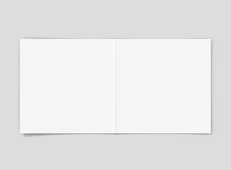 Photorealistic Square Bifold Brochure Mockup on light grey background. 3D illustration. High Resolution Texture. Mockup template ready for your design. 