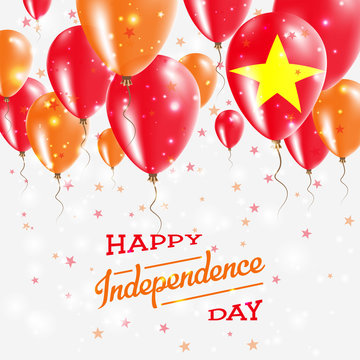 Vietnam Vector Patriotic Poster. Independence Day Placard with Bright Colorful Balloons of Country National Colors. Vietnam Independence Day Celebration.