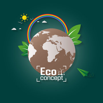 Concept of green eco earth. paper art design