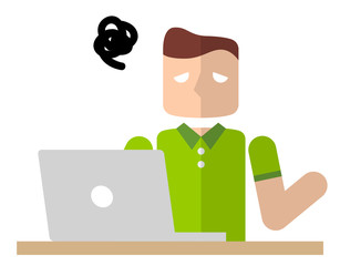 パソコンを使う男性：困る
