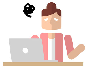 パソコンを使う女性：困る
