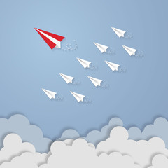 Leadership concept with red and white paper plane