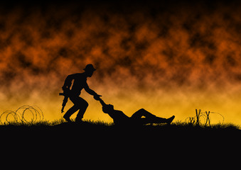Obraz premium Silhouette of wounded soldier, Vietnam War - Artist recreation