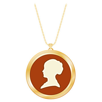 gold pendant necklace with cameo silhouette clip art preview