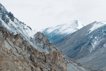 Top of snow rock mountains landscape in Leh, Ladakh in India - with copyspace
