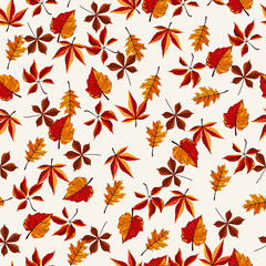Obraz premium Autumn vector seamless pattern. Hand draw autumn leaves background.