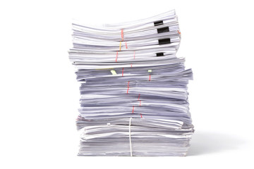 Stack of business papers isolated on white background