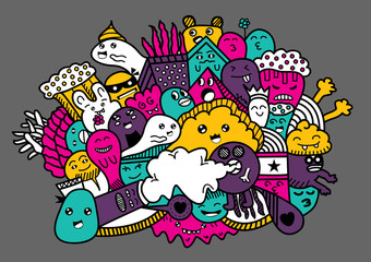Vector illustration of Monsters and cute alien friendly, cool, cute hand-drawn