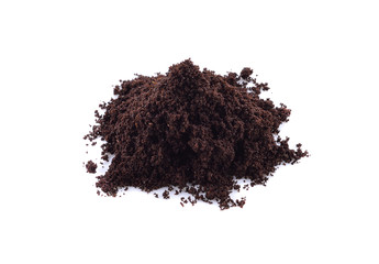 Pile of fresh ground coffee powder isolated on white