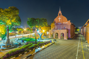 MALACCA, MALAYSIA - AUGUST 12,2016: Christ Church & Dutch Square on August 12, 2016 in Malacca, Malaysia. It was built in 1753 by Dutch & is the oldest 18th century Protestant church in Malaysia.