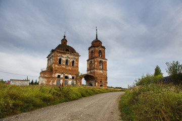 the ruins of a brick church in Russia
