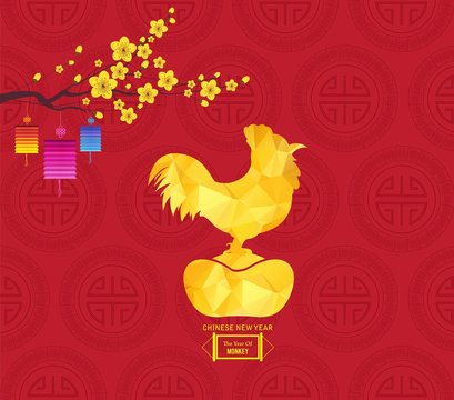 Chinese new year 2017 lantern and blossom. Year of the rooster
