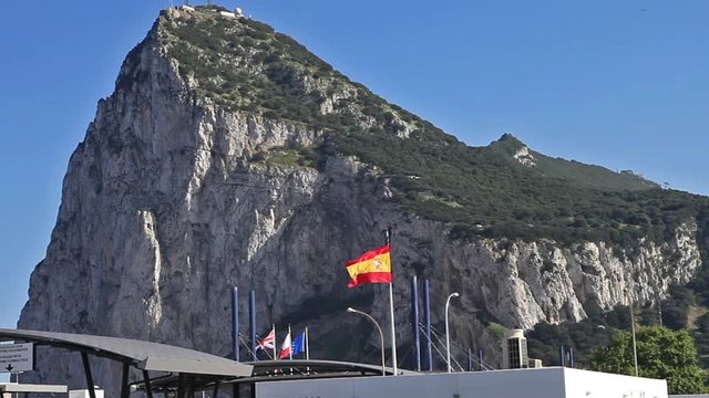 The Gibraltar border, between Spain and England, bay view from Spanish territory, Spain.
