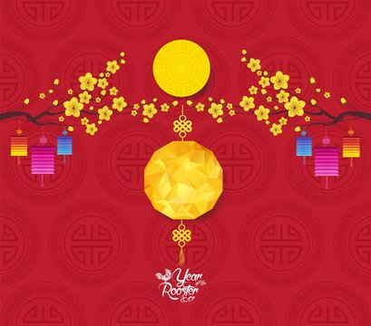 Oriental Chinese New Year background with polygonal lantern