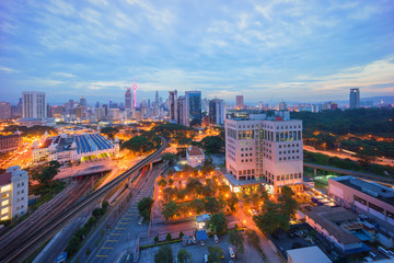 Fototapeta na wymiar Aerial view of beautiful sunrise at Kuala Lumpur city centre.