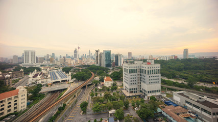 Aerial view of beautiful sunrise at Kuala Lumpur city centre.