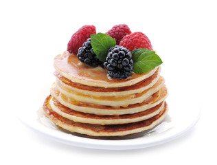 Healthy Breakfast.Pancakes with berries.