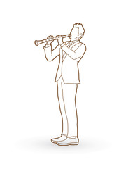 Clarinet player outline graphic vector.