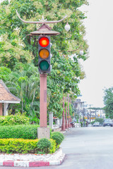 old vintage retro style traffic lamp lighting illuminated signal