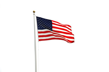 waving USA flag on white background