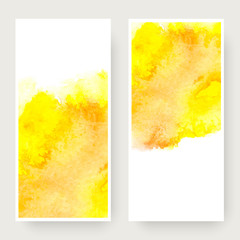 Vector set of banners with watercolor splash. Yellow watercolour design cards set