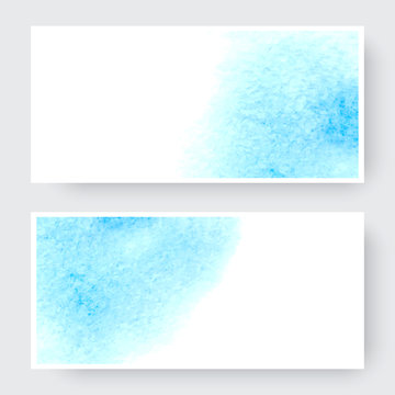 Vector set of banners with watercolor splash. Blue watercolour design cards set