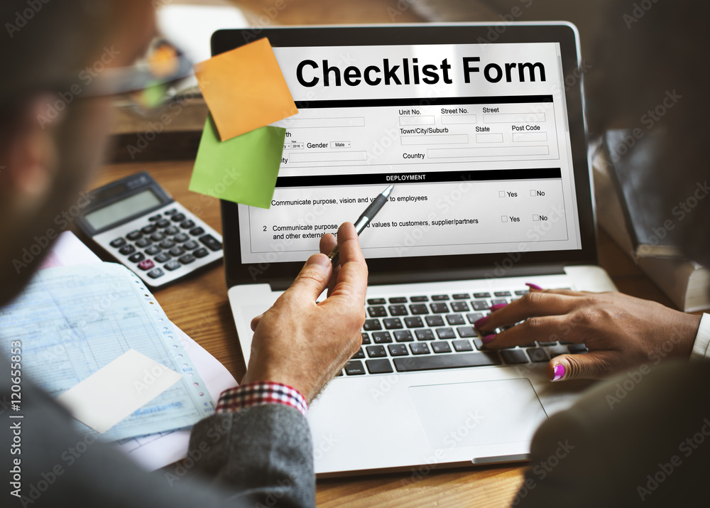 Poster checklist form document data information contract concept
