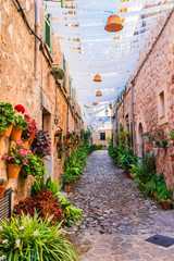 Typical street of the old village Valldemossa Majorca Spain