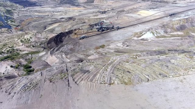 Surface coal mining in Poland. Destroyed land. View from above. Surrealistic landscape.