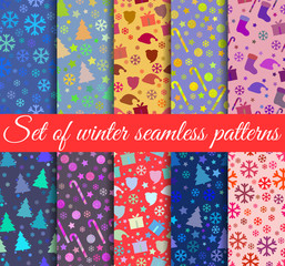 Christmas seamless patterns. Pattern with Christmas symbols. Vector illustration.